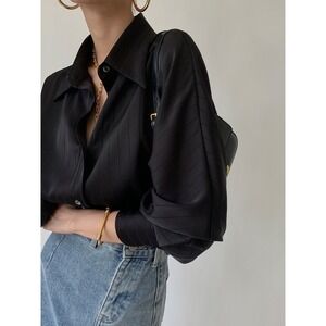 Commense Charlotte Oversized Button Up Collared‎ Shirt black M